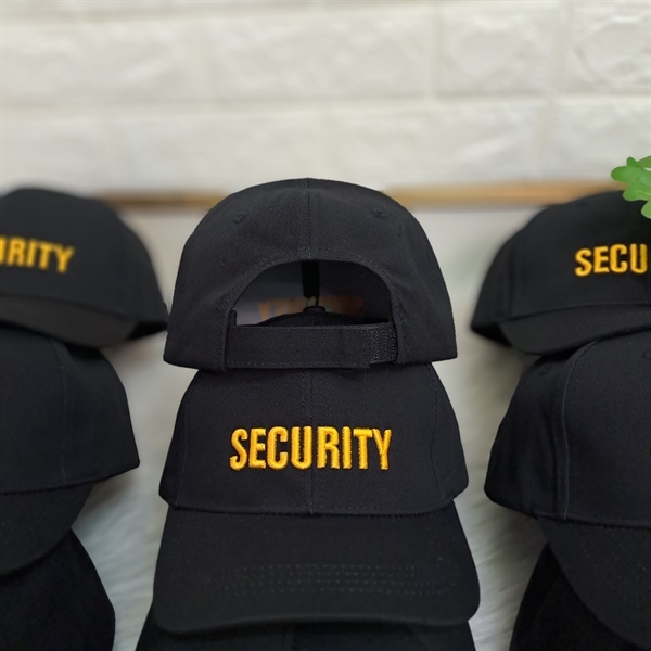 Nón Bảo Vệ Security Thêu Nổi 3D Cao Cấp - Mũ Bảo Vệ Màu Đen Kaki Cotton Dày Dặn - Khóa Dán Điều Chỉnh