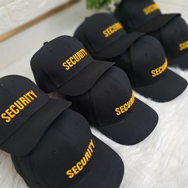 Nón Bảo Vệ Security Thêu Nổi 3D Cao Cấp - Mũ Bảo Vệ Màu Đen Kaki Cotton Dày Dặn - Khóa Dán Điều Chỉnh