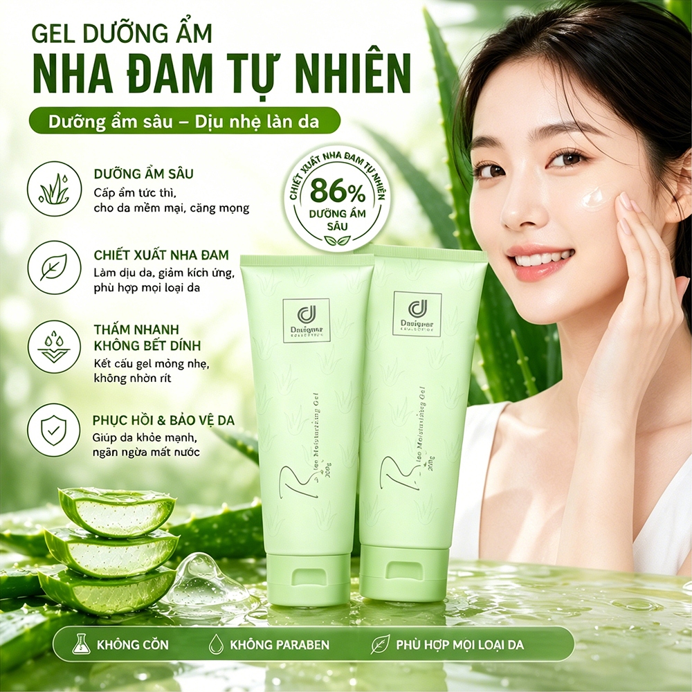 Gel Nha Đam 200g Dưỡng Ẩm Sâu Làm Dịu Da Tức Thì Không Nhờn Rít Thích Hợp Mọi Loại Da