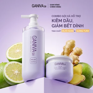 Combo Dầu Gội Dầu Xả Ganiva Tím Dầu Bưởi Bồ Kết Kiềm Dầu Giúp Tóc Mềm Mượt (1 Gội + 1 Xả Tím)