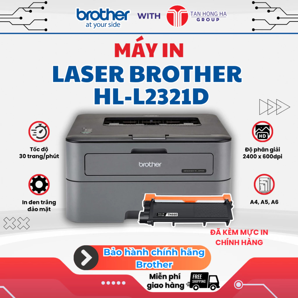 Máy in laser đen trắng Brother HL-L2321D (A4/A5/ Đảo mặt/ USB)