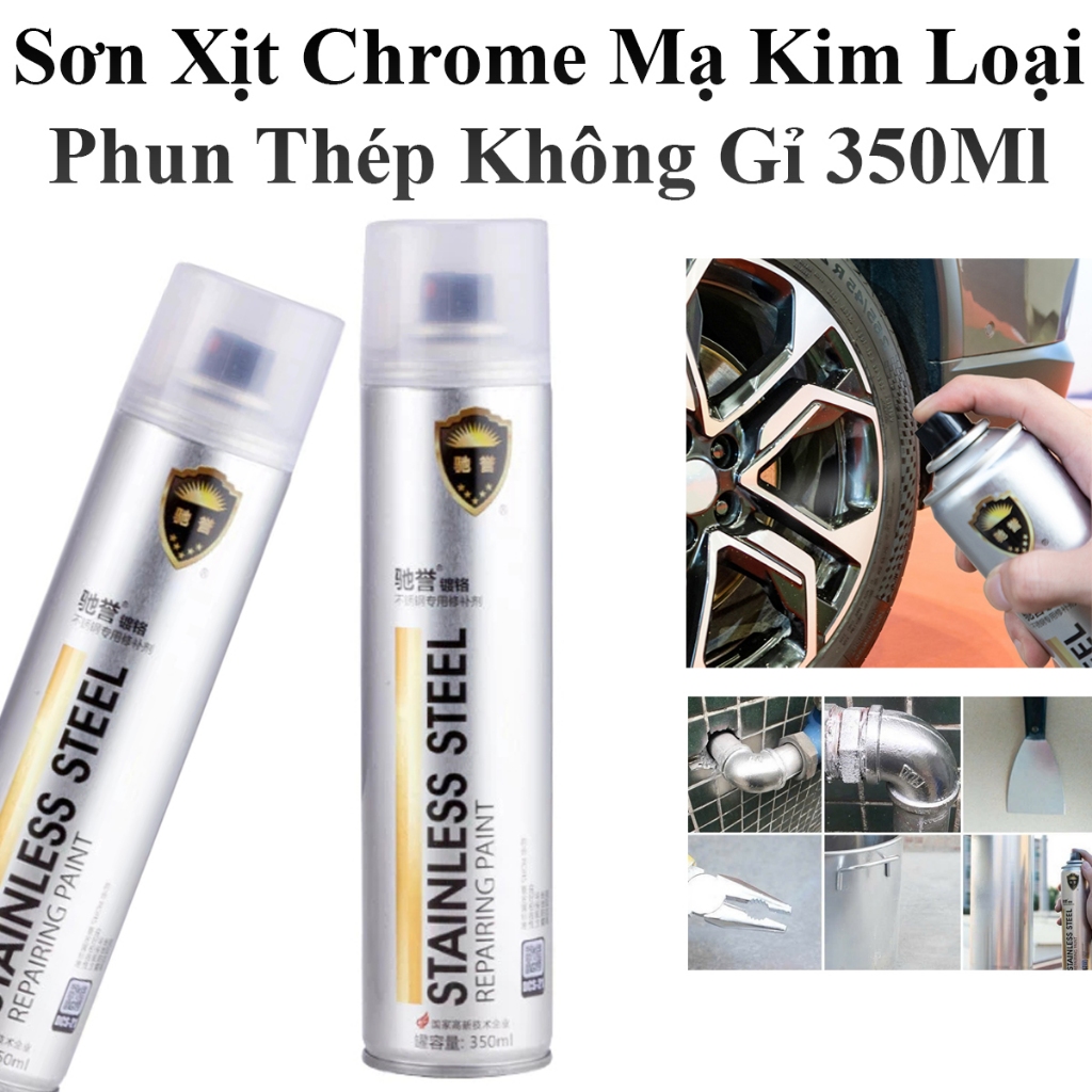 Sơn Xịt Chrome Mạ Kim Loại 350Ml Hiệu Ứng Ánh Kim, Hỗ Trợ Làm Mới Bề Mặt Kim Loại Tiện Lợi