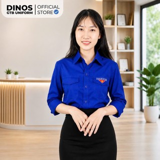 Áo Sơ Mi Đoàn Tay Dài Dinos Cho Nam Nữ Đoàn Viên, Học Sinh Sinh Viên - Màu Xanh