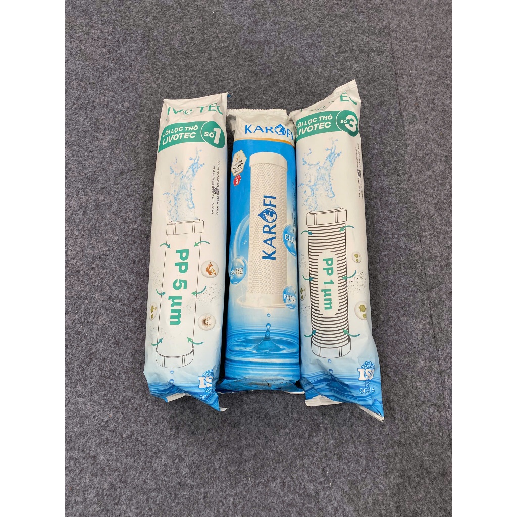 Bộ 3 lõi lọc nước Karofi 123 CTO(Lõi 2 CTO Lưới)  Karofi Livotec- Dùng Cho Model S-S038, O-P1310, KAQ-U05P95, U95 (cũ)
