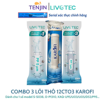 Bộ 3 lõi lọc nước Karofi 123 CTO(Lõi 2 CTO Lưới) Karofi Livotec- Dùng Cho Model S-S038, O-P1310, KAQ-U05P95, U95 (cũ)
