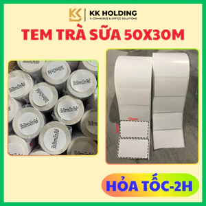 Giấy in tem trà sữa 50×30mm decal in nhiệt, tem dán ly trà sữa cà phê trà chanh