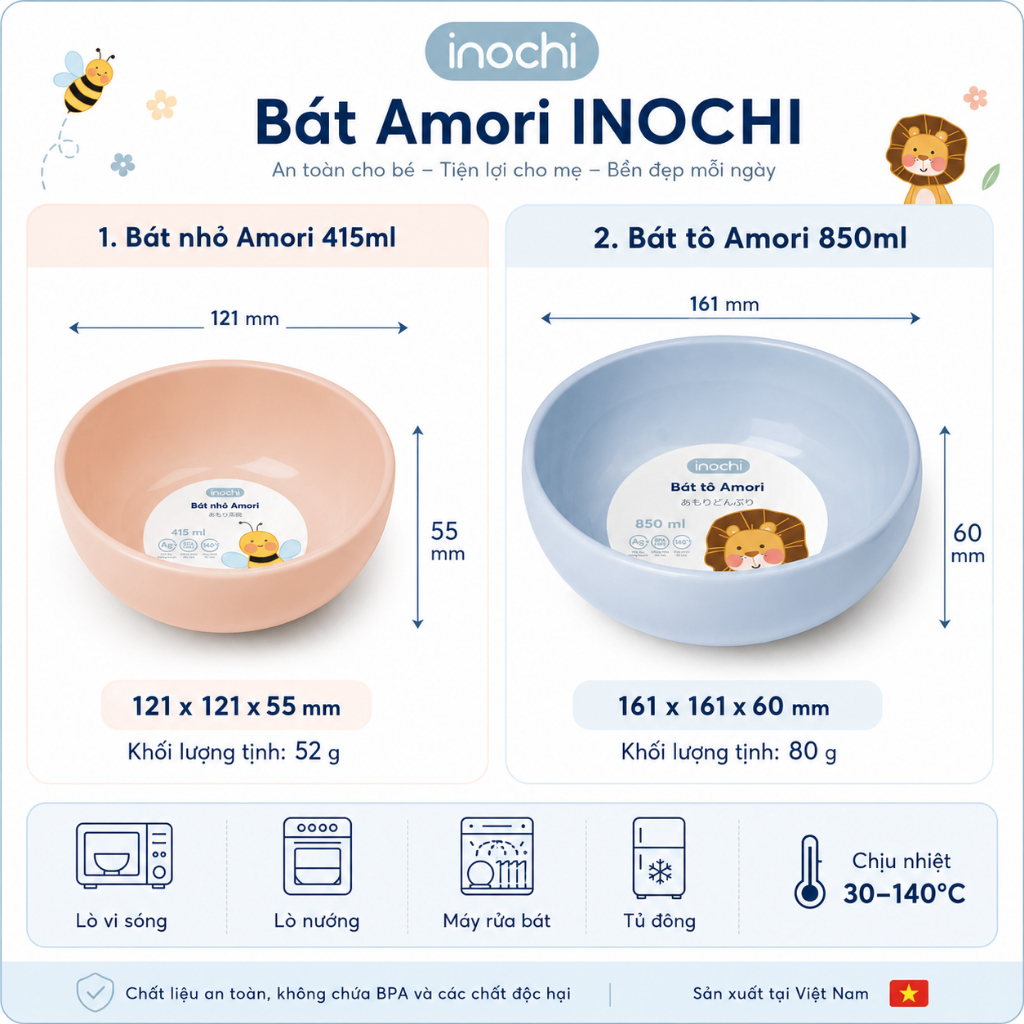 Bát Nhựa Amori - Inochi: Sang Trọng, An Toàn, Tiện Dụng Cho Mọi Bữa Ăn 🍽️✨