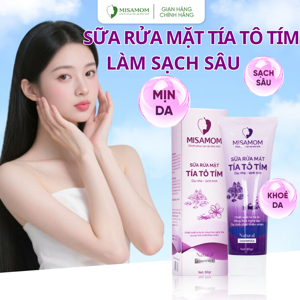 Sữa Rửa Mặt Tía Tô Misamom - Dưỡng ẩm làm sạch sâu - Tẩy tế bào chết - Không khô da - 80gr