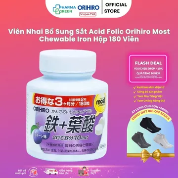 Sắt Orihiro Nhật Bản 180 Viên – Viên Nhai Bổ Sung Iron, Acid Folic, Hỗ Trợ Bổ Máu