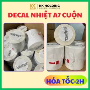 Giấy in nhiệt decal A7 CUỘN 75x100mm mặt trắng, in tem nhãn, mã vạch dễ dàng, keo dính chắc