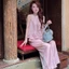 Set bộ sát nách hồng GUMIN thiết kế áo cổ tròn thêu hoa gấu vintage sang chảnh, set đồ nữ đi biển mặc nhà thanh lịch