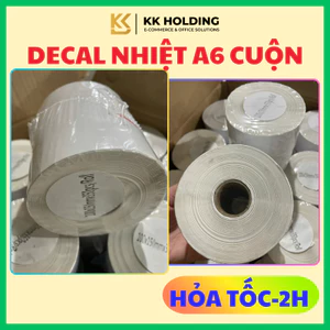Giấy in nhiệt decal A6 CUỘN 100x150mm mặt trắng, in tem nhãn, mã vạch, keo dính chắc chắn