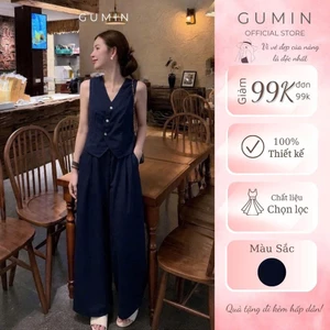 Set bộ gile than GUMIN thiết kế áo sát nách phối kèm quần suông thanh lịch, Set bộ đồ nữ dự tiệc sang trọng cao cấp