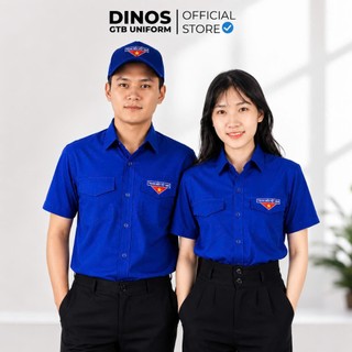 Áo Sơ Mi Đoàn Tay Ngắn Dinos Thêu Logo, Vải Mềm Mát Cho Nam Nữ Thanh Niên - Màu Xanh