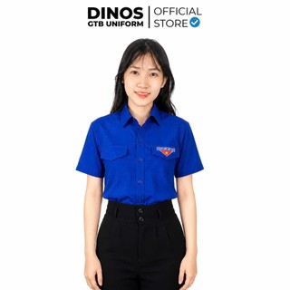 Áo Sơ Mi Đoàn Tay Ngắn Dinos Thêu Logo, Vải Mềm Mát Cho Nam Nữ Thanh Niên - Màu Xanh
