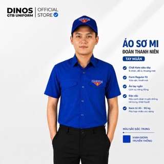 Áo Sơ Mi Đoàn Tay Ngắn Dinos Thêu Logo, Vải Mềm Mát Cho Nam Nữ Thanh Niên - Màu Xanh
