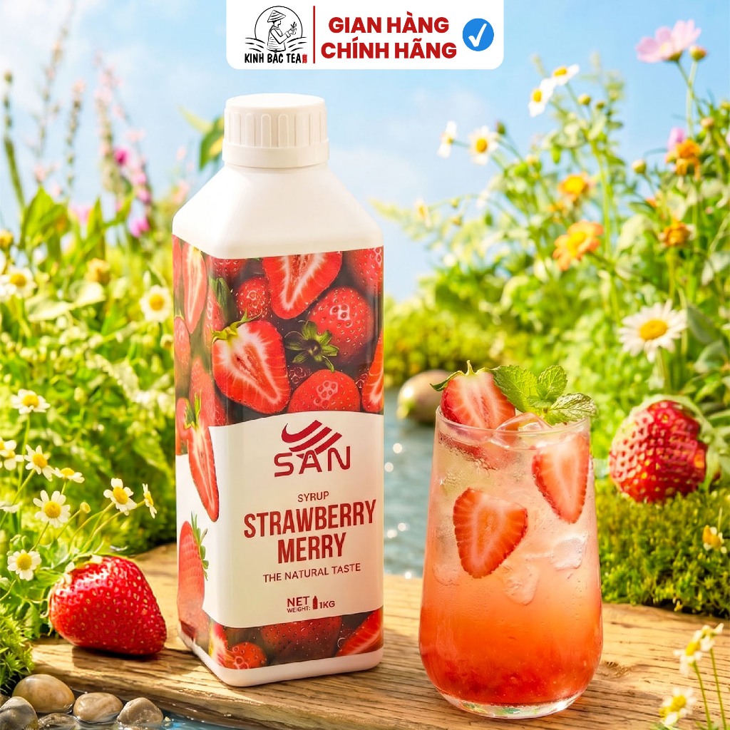 Syrup/siro lá dứa SAN Chai 1Kg, có mẫu thử, công thức, pha chế chuẩn quán, dễ dùng, đủ vị, hươn thơm