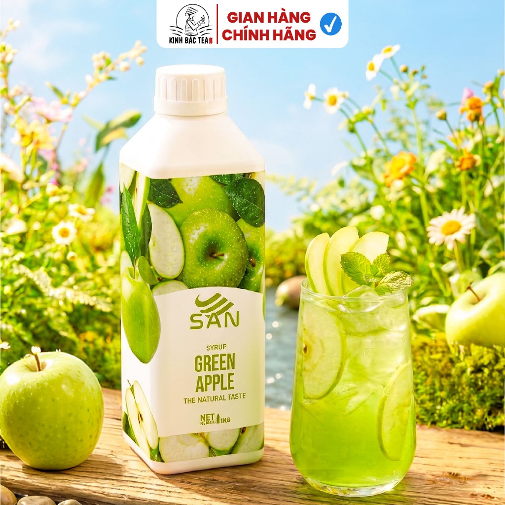 Syrup/siro lá dứa SAN Chai 1Kg, có mẫu thử, công thức, pha chế chuẩn quán, dễ dùng, đủ vị, hươn thơm