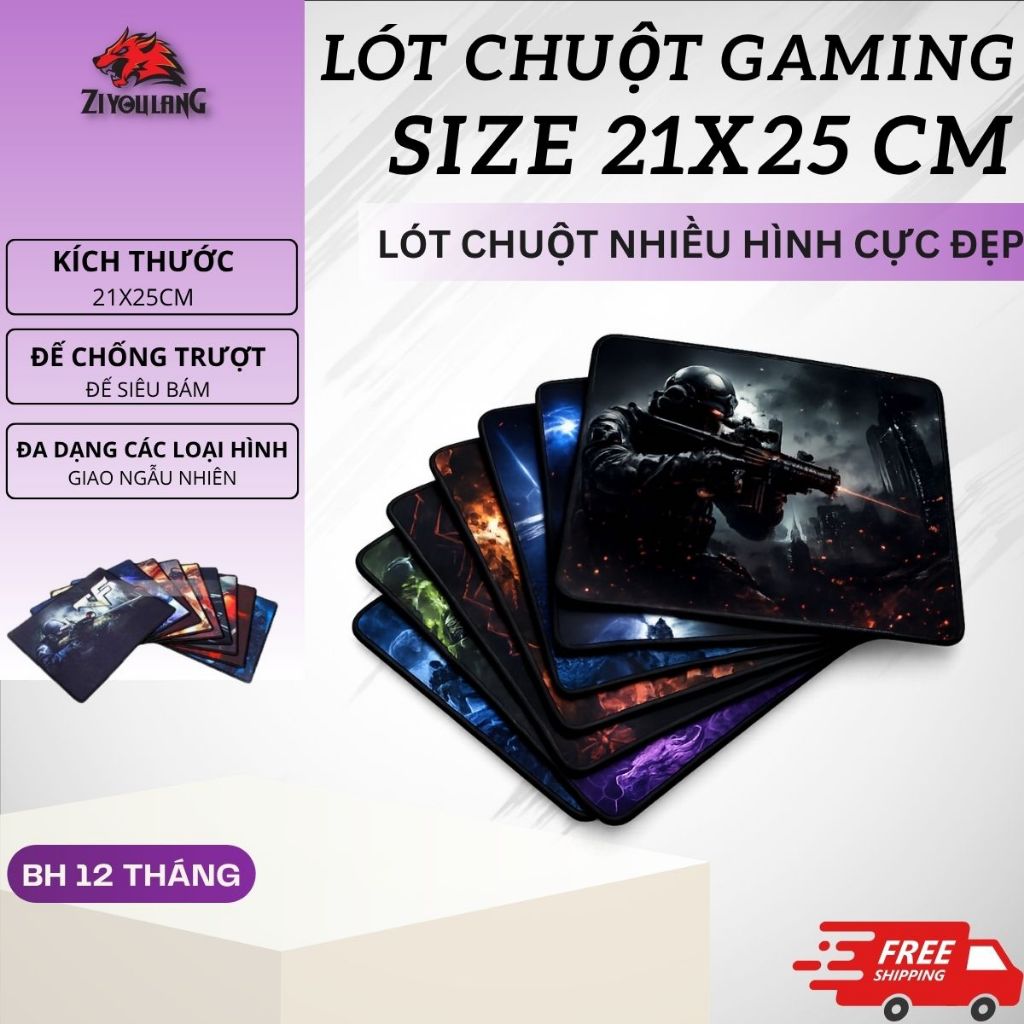 Lót Chuột Gaming ZiyouLang Size 25x21cm, Nhiều Mẫu Đa Dạng, Giao Hàng Ngẫu Nhiên, May Viền Chắc Chắn