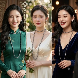 [ DAISYN ] N831 dây chuyền hạt ngọc trai nhân tạo màu xám 8li 150cm , chuỗi hạt ngọc trai nhân tạo mang áo dài