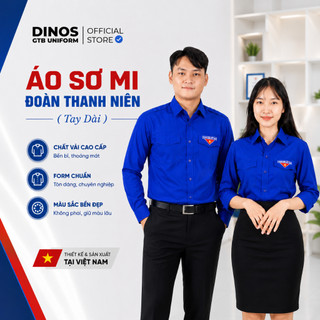 Áo Sơ Mi Đoàn Tay Dài Dinos Cho Nam Nữ Đoàn Viên, Học Sinh Sinh Viên - Màu Xanh