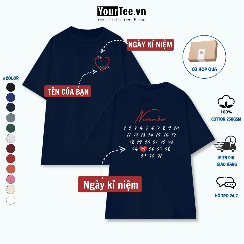 [ÁO THUN UUNISEX IN NGÀY] Áo Thun Unisex Oversize Ngày Tháng Kỉ Niệm Cotton 250gsm Thoáng Mát YTUN2606