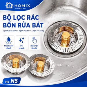 Bộ Lọc Rác Bồn Rửa, Khay Lọc Thức Ăn Thừa, Giỏ Lọc, Nút Chặn Thoát Nước Ngăn Mùi Hôi Côn Trùng N5