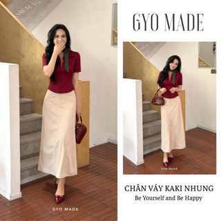 [NEW] Chân váy chữ A dáng dài midi GYOMADE® chất kaki nhung, cạp cao tôn dáng thanh lịch | GV048
