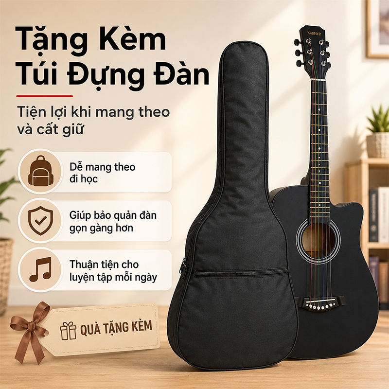 Đàn Guitar Acoustic 38 Inch Màu Đen Dáng Khuyết Cho Người Mới Học, Tặng Túi Đựng Đàn, Đóng Gói 5 Lớp Chống Sốc An Tâm
