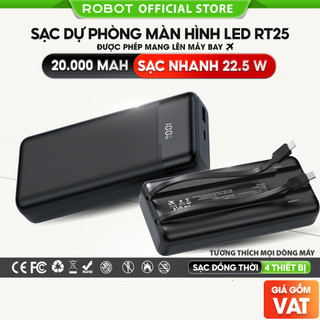 Pin sạc dự phòng RT25 20000mAh sạc nhanh 22.5W ROBOT tich hợp cap sạc