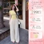 Set bộ áo thun vàng GUMIN thiết kế áo ôm body kèm quần suông kem thêu hoa sang chảnh, Set đồ nữ nhẹ nhàng cá tính