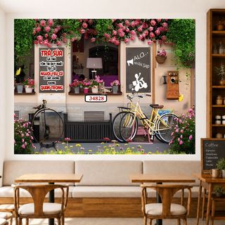 Tranh decor quán cafe 3D TS Decor, tranh trang trí quán cà phê trà sữa, trang trí cửa hàng hiện đại