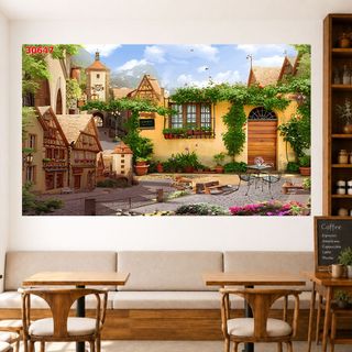 Tranh decor quán cafe 3D TS Decor, tranh trang trí quán cà phê trà sữa, trang trí cửa hàng hiện đại