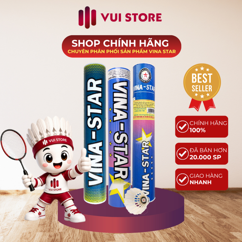 (Hỏa Tốc-HCM) Hộp cầu lông Vina Star 12 quả Chính Hãng, Chuyên thi đấu, phong Trào, bền, giá rẻ.