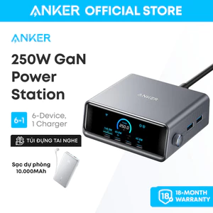 Trạm sạc nhanh Anker Prime A2345 6 cổng tối đa 250W tích hợp công nghệ GaNPrime, màn hình LCD điều khiển thông minh 2,26