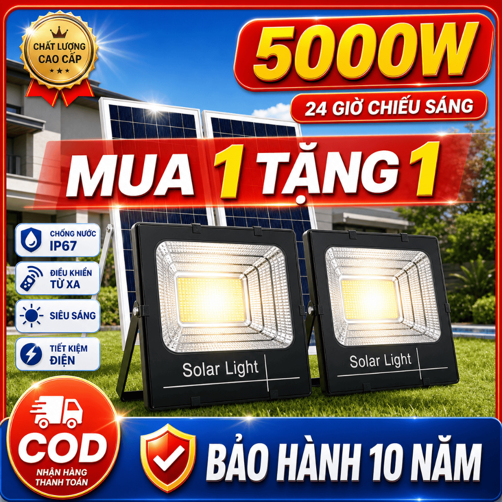 Đèn năng lượng mặt trời ngoài trời chuẩn IP67 chống nước dùng làm đèn đường kèm điều khiển từ xa COD