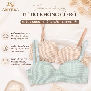 Áo Ngực Nữ AMYBRA Đúc Su Cúp Ngang Gom Quả, Áo Lót Họa Tiết Kẻ Caro Trẻ Trung A923