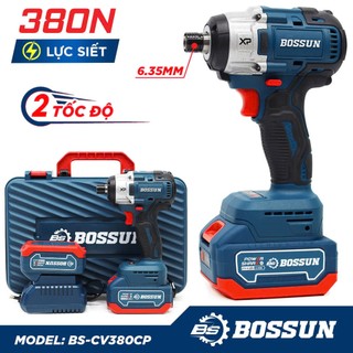 Máy chuyên vít Bossun BS-CV380CP Lực Siết 380Nm Không Chổi Than 1/4 Inch, Đèn LED, Pin 21V Đa Năng
