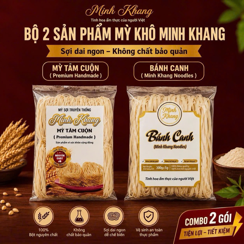 Bánh Canh, Mỳ Tăm Cuộn Minh Khang Gói 300gr. Hương Vị Truyền Thống Đậm Đà - Minh Khang Noodles
