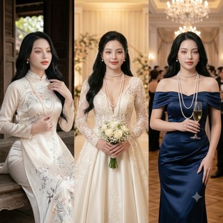 [ DAISYN ] N639 choker dây chuyền áo dài , dây chuyền áo tấc, vòng cổ cưới 3 sợi ngọc trai nhân tạo 4-6mm