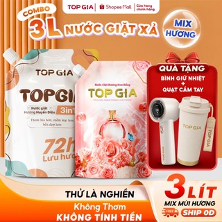 [TẶNG BÌNH & QUẠT LỚN] Combo Mix 3L Nước Giặt Xả TopGia 3in1 Hương Hoa Nắng & Huyền Diệu, Túi 2L,1L
