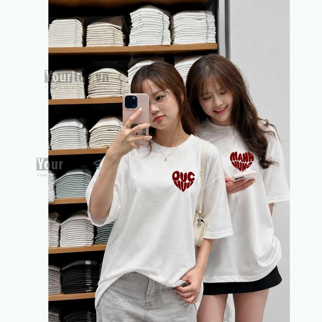[ÁO THUN UNISEX TÊN TRÁI TIM ] Áo Thun Couple Unisex Cotton In Trái Tim Tên Của Bạn Đáng Yêu YTUN2609