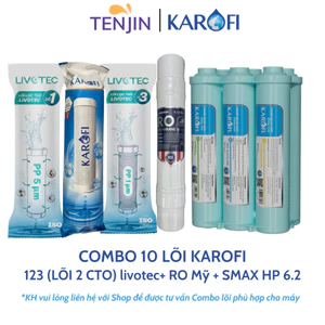 Bộ 10 Lõi Lọc Nước Karofi Sử Dụng 123 Livotev (Lõi 2 CTO Lưới) ,RO mỹ và HP6.2 Dung Cho Model KAQ-X39, KAD-D52