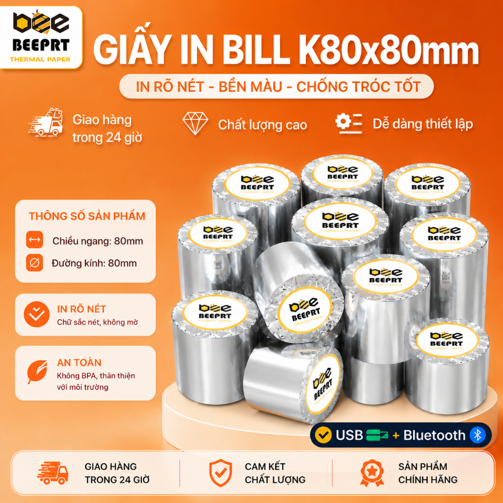 Giấy In Nhiệt 80x80mm In Bill Hóa Đơn – Giấy In POS Khổ 80 Không Cần Mực, Rõ Nét