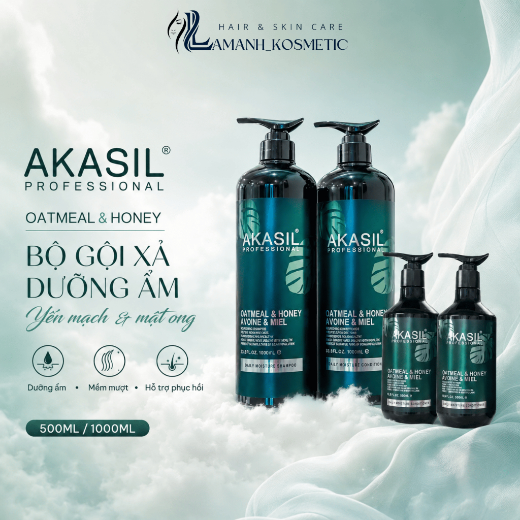 Cặp Dầu Gội Xả AKASIL 500ml/1000ml | Dưỡng Tóc Mềm Mượt, Hỗ Trợ Sạch Gàu Dầu.