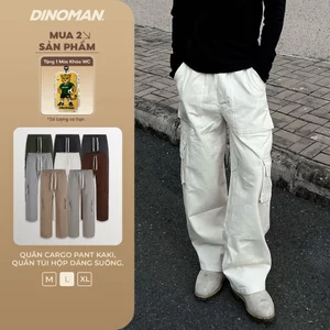 Quần Cargo Pant Kaki 300gsm DINOMAN , Quần Túi Hộp Nam Nữ Ống Rộng Basic QTH01