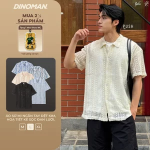 Áo Sơ Mi Ngắn Tay Dệt Kim DINOMAN Unisex Hoạ Tiết Kẻ Sọc Đan Lưới Thoáng Khí Trẻ Trung - SM018
