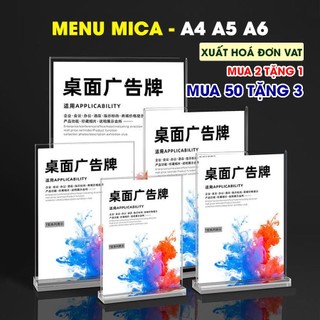 (Xuất hoá đơn VAT) Standee mica để bàn, Bảng menu mica A4, A5, A6, Bảng quét mã QR đế trong cao cấp - Lỗi 1 đổi 1