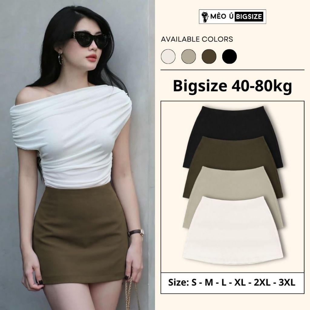 Chân váy kaki nữ BIGSIZE Mèo Ú váy ngắn chữ A cạp cao đứng form tôn dáng trẻ trung phong cách Hàn Quốc 582