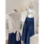 SET ÁO CỔ XẾP LY PHỐI CHÂN VÁY DÀI CHẤM BI, SET ĐỒ NỮ VINTAGE BASIC | MEOINDAHOUSE